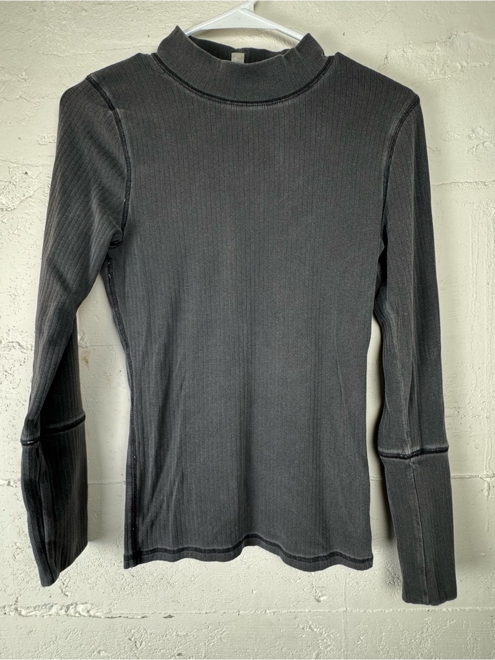 Free People Size M Mock Neck Top Rickie Long Sleeve Grey Haze Grunge Layering